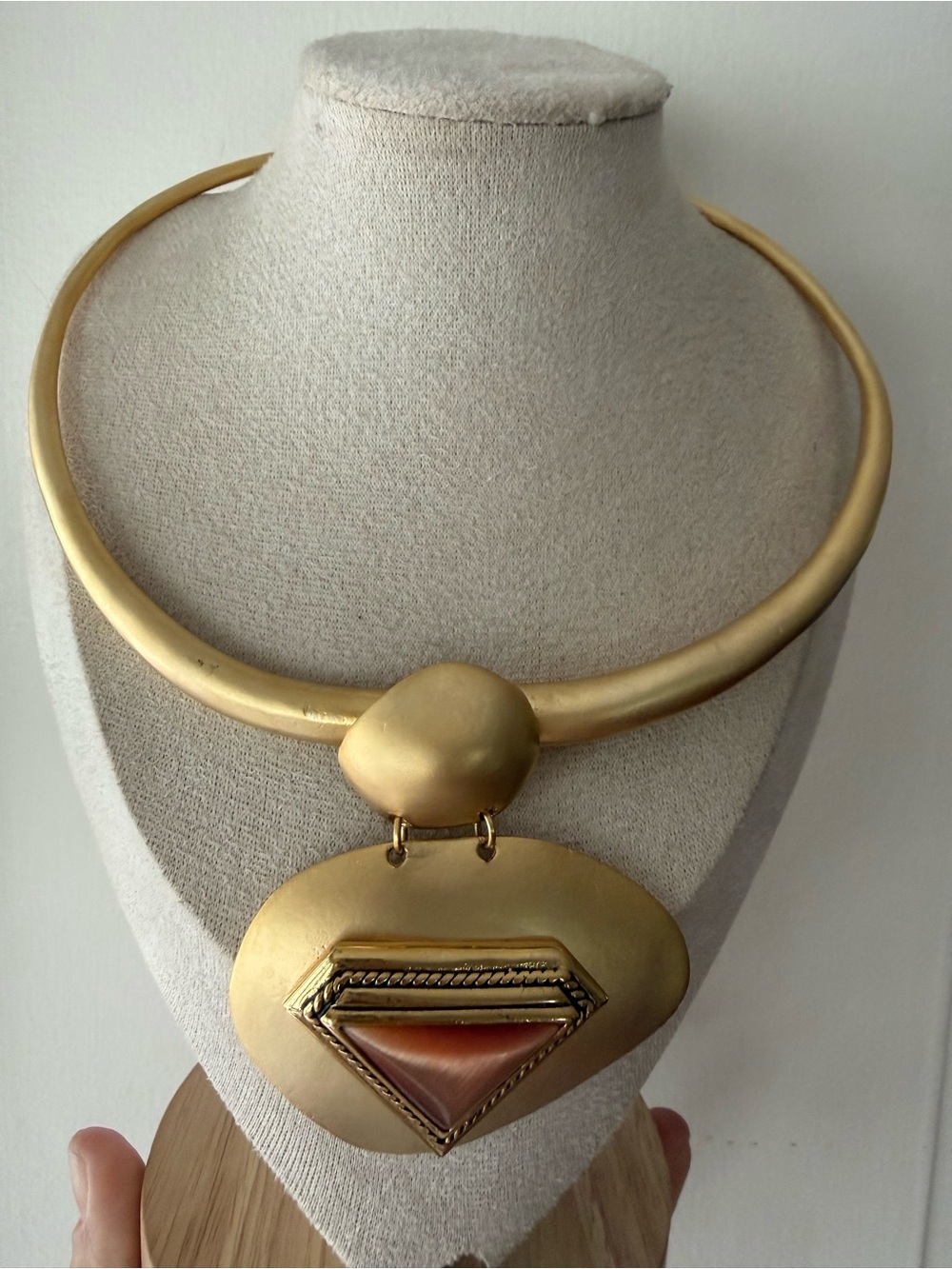 Vintage Matte Gold Statement Pendant Necklace